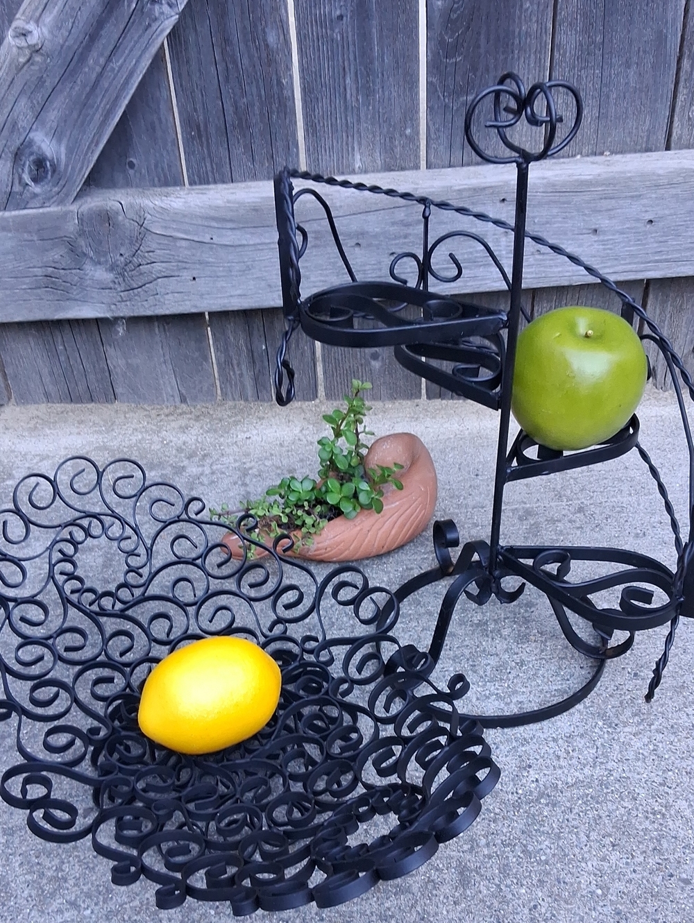 Scrollwork Metal Basket And Metal Stair